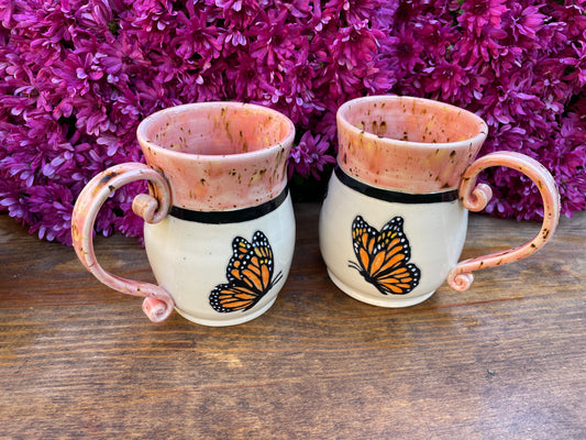 Sgraffito butterfly mug
