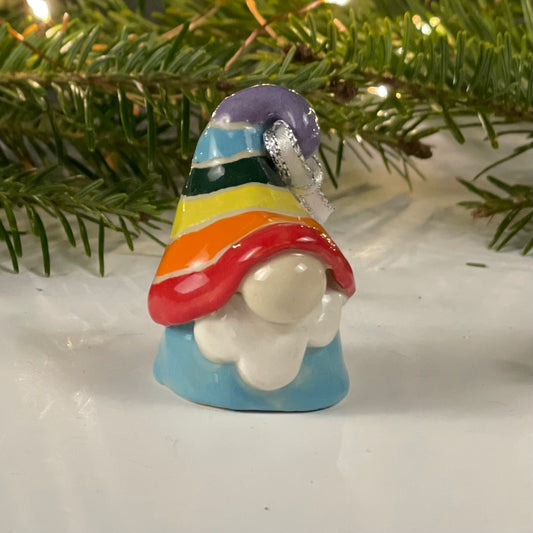 Rainbow Gnome Ornament, 1.7"H