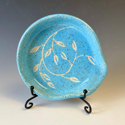 Blue Leaf-Carved Spoonrest