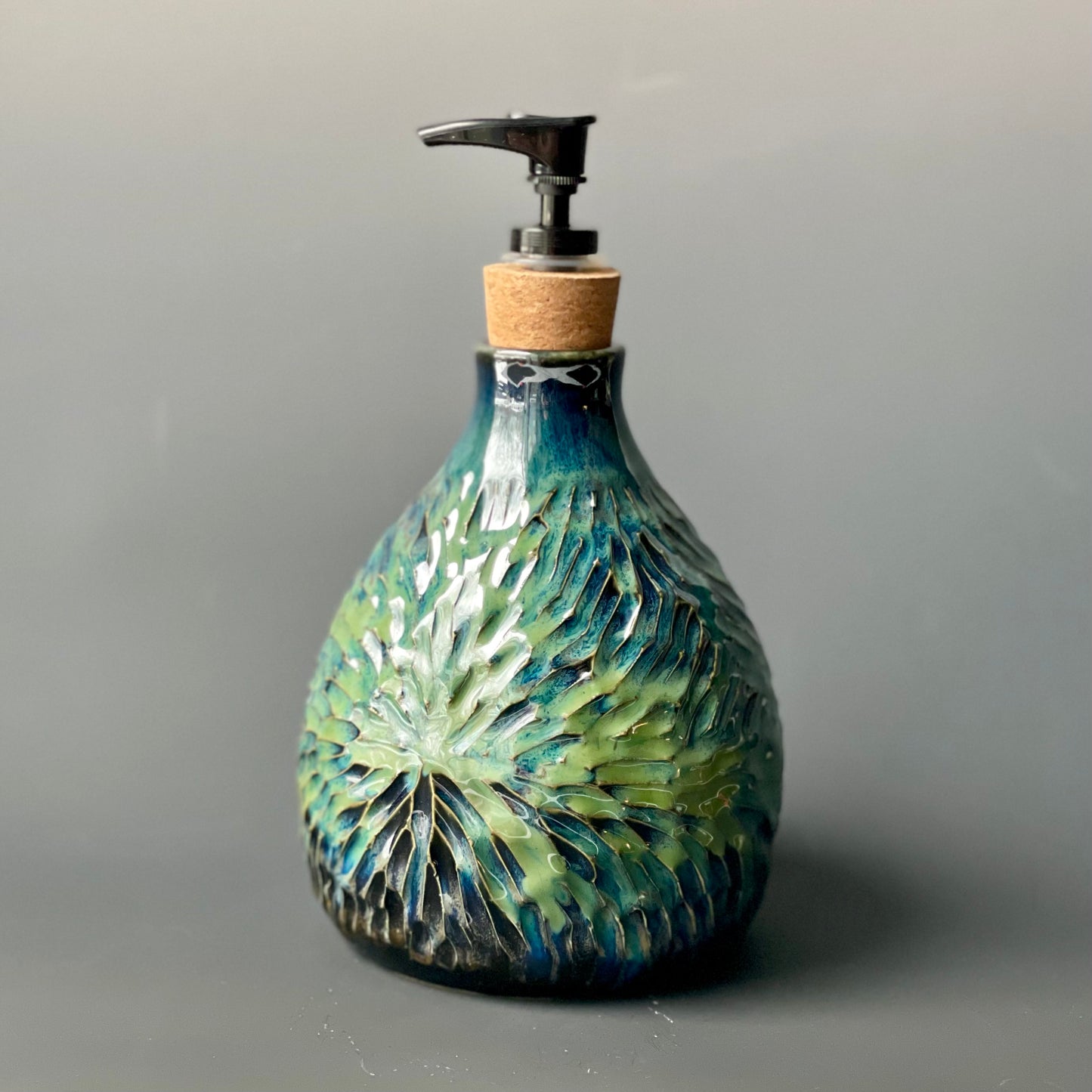 Carved Blue & Green Soap Dispenser