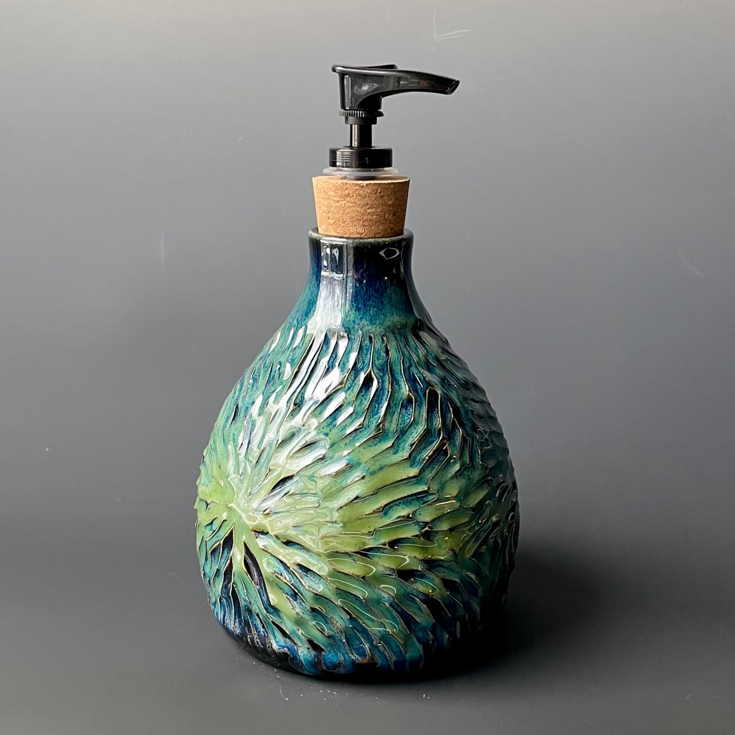 Carved Blue & Green Soap Dispenser