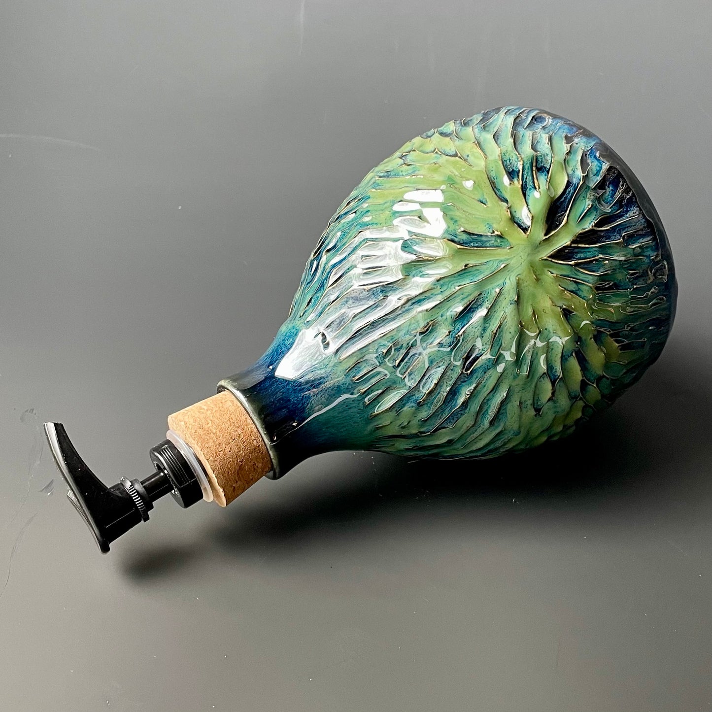 Carved Blue & Green Soap Dispenser