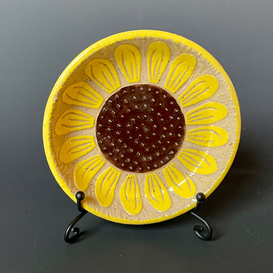 Yellow Sgraffito Flower Ceramic Grater