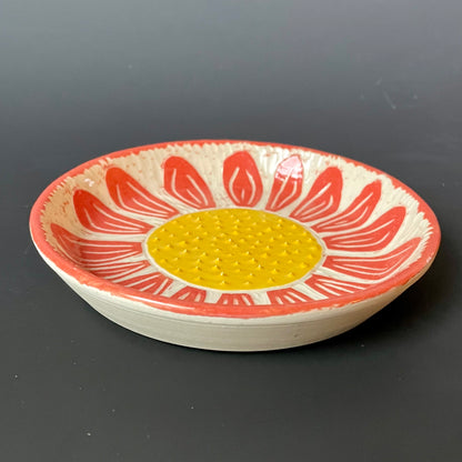 Orange Sgraffito Flower Ceramic Grater